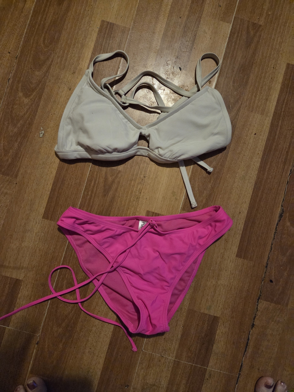 Rue21 Two-Piece Bikini Set - Cream Top & Bright Pink Bottoms